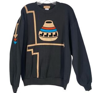 Jerzees Black Crew Neck Sweater with Geometric Design